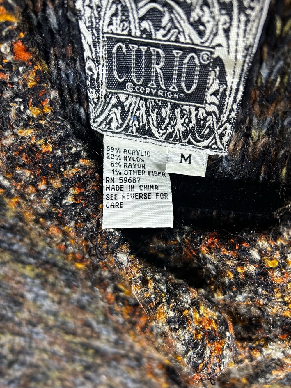 Curio Vintage Knit Long Cardigan Sweater Coat Medium Cottagecore Academia - Picture 7 of 9